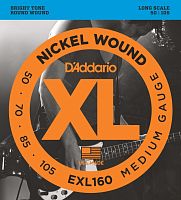 D'ADDARIO EXL160 Nickel Wound Bass, Medium, 50-105, Long Scale струны для бас-гитары, 50-105